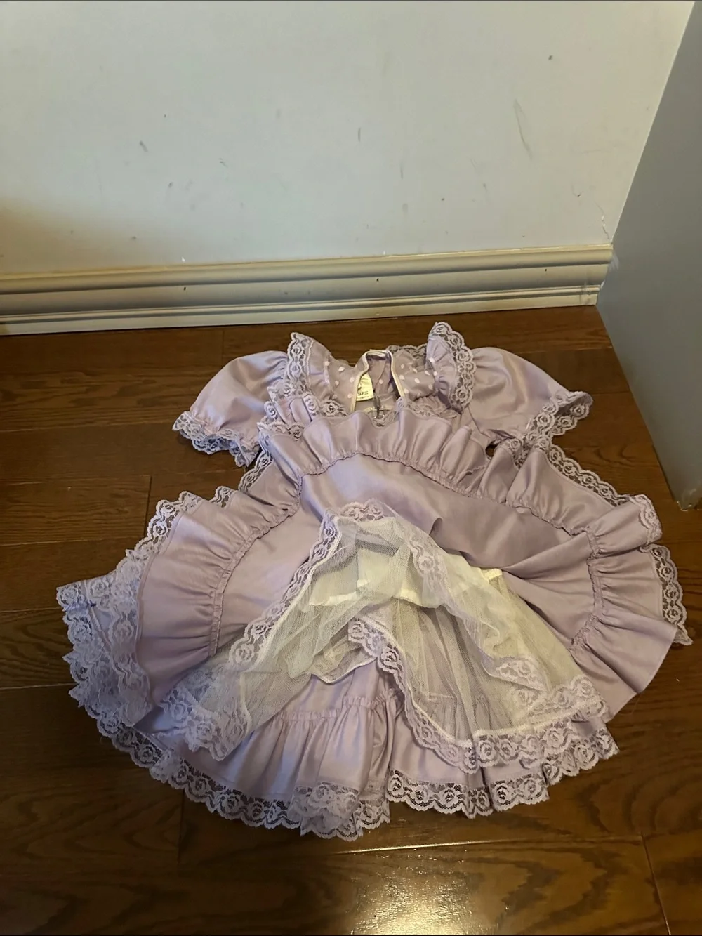 Girls' Lavender Lace Ruffled Dress